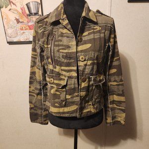 Green Camo Angel Kiss Woman's Jacket With Pockets Size M